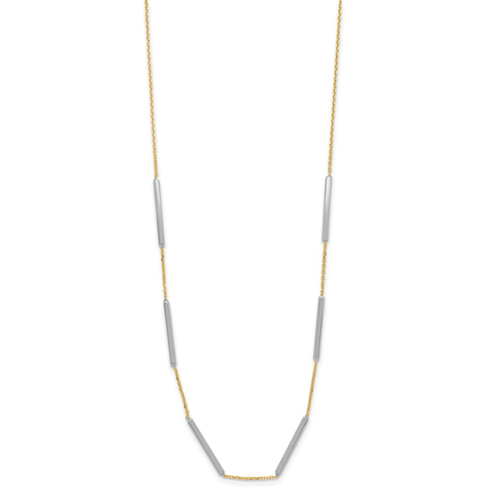 14K Two-tone Polished 6 Bar Stations with 1.5in ext. Necklace