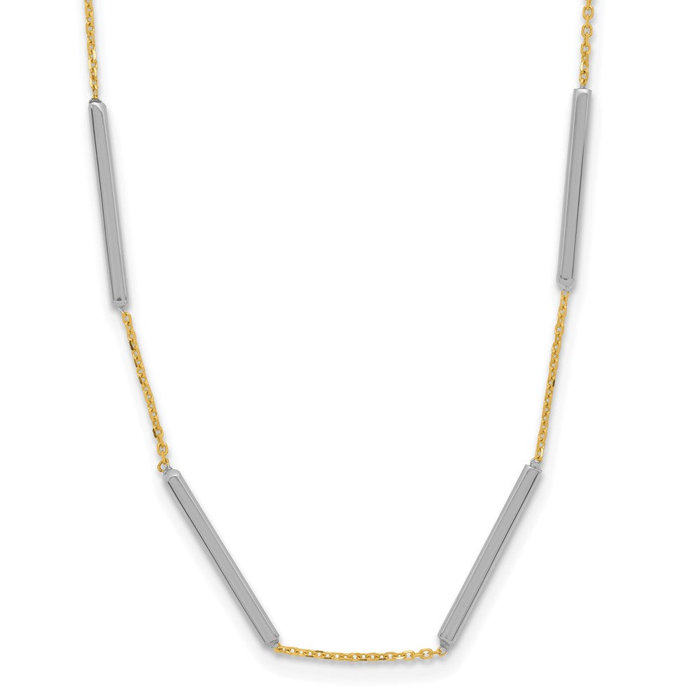 14K Two-tone Polished 6 Bar Stations with 1.5in ext. Necklace