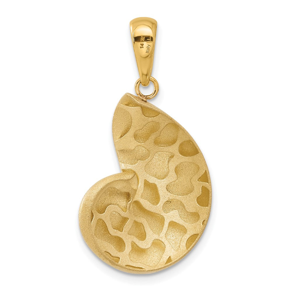 14K Satin Diamond-cut Nautilus Shell Pendant