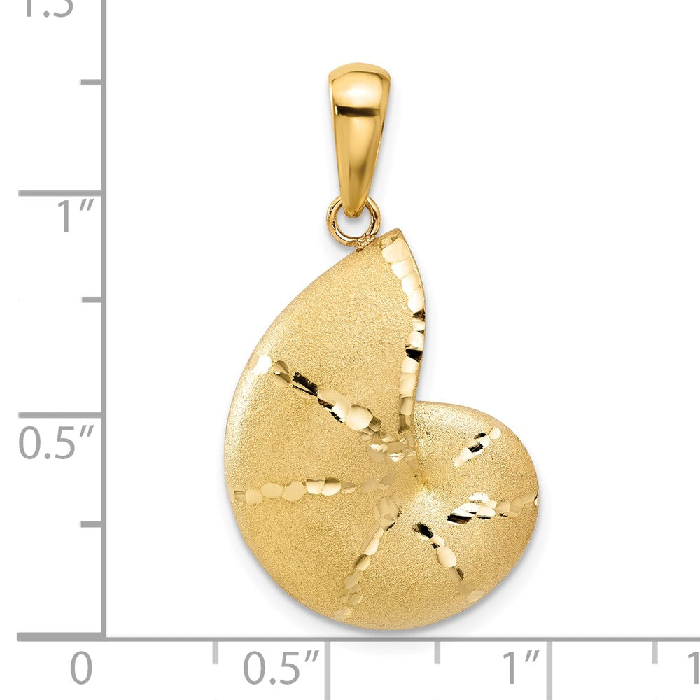 14K Satin Diamond-cut Nautilus Shell Pendant