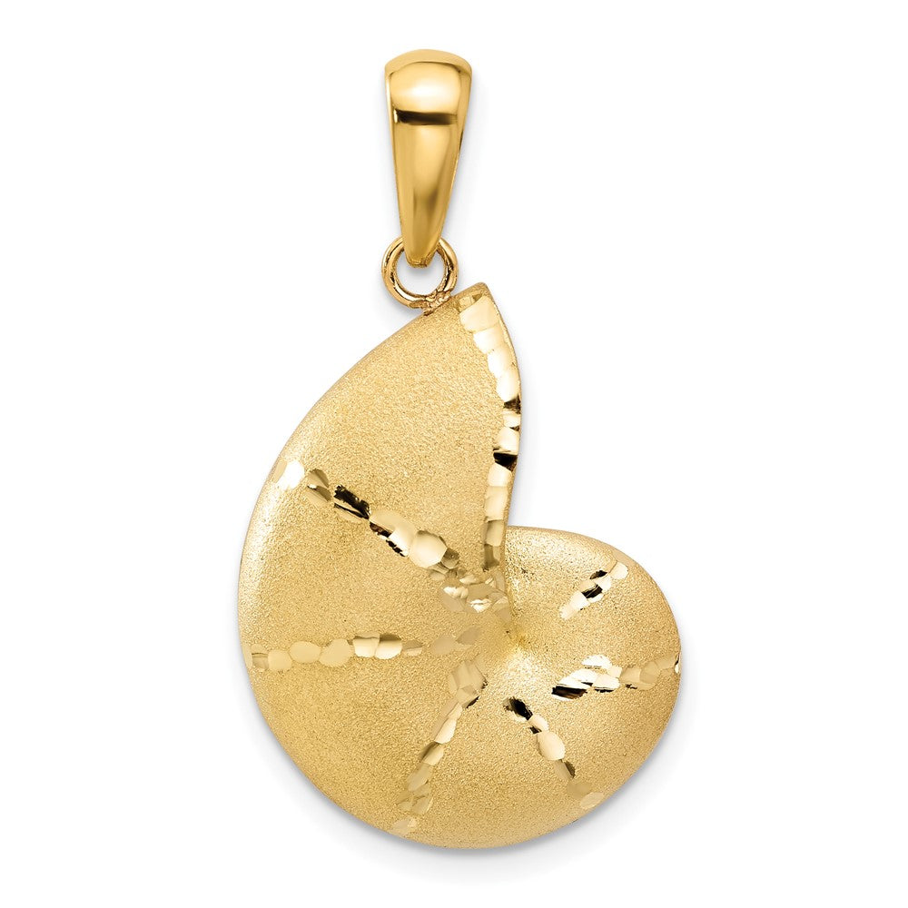 14K Satin Diamond-cut Nautilus Shell Pendant