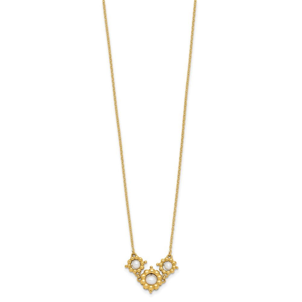 14K Polished FWC Pearl Flower 16in with 2in ext. Necklace