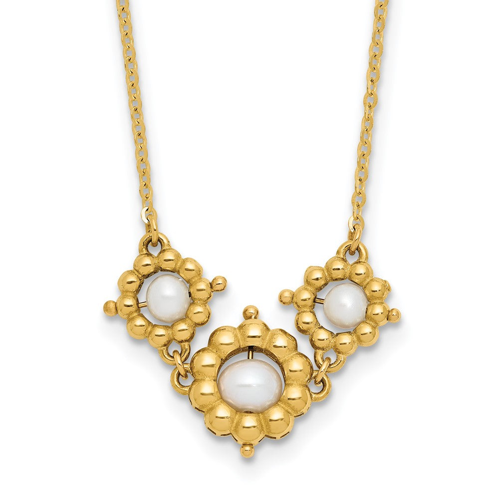 14K Polished FWC Pearl Flower 16in with 2in ext. Necklace