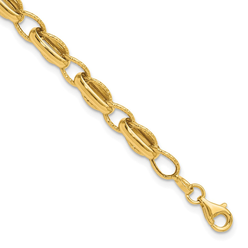 14K Polished and Textured Fancy Link with .5in ext. Bracelet