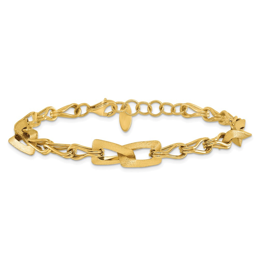 14K Polished and Satin Fancy Link with 1in ext. Bracelet