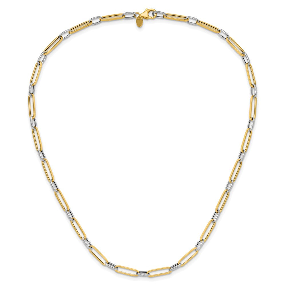 14K with White Rhodium Polished and Textured Fancy Link Necklace