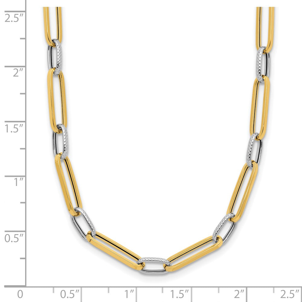 14K with White Rhodium Polished and Textured Fancy Link Necklace