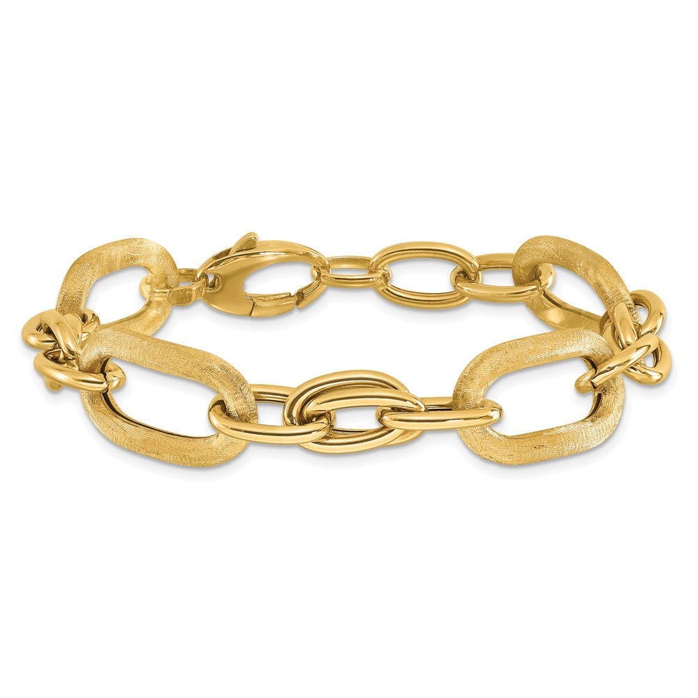 14K Polished and Satin Fancy Link Bracelet