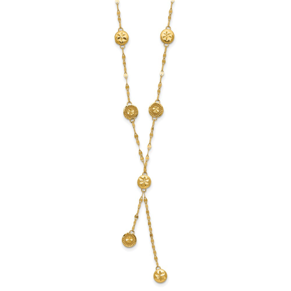 14K Polished and Diamond-cut Disc Design with 2in ext. Necklace