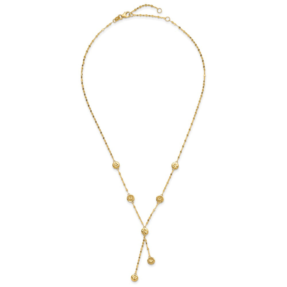 14K Polished and Diamond-cut Disc Design with 2in ext. Necklace