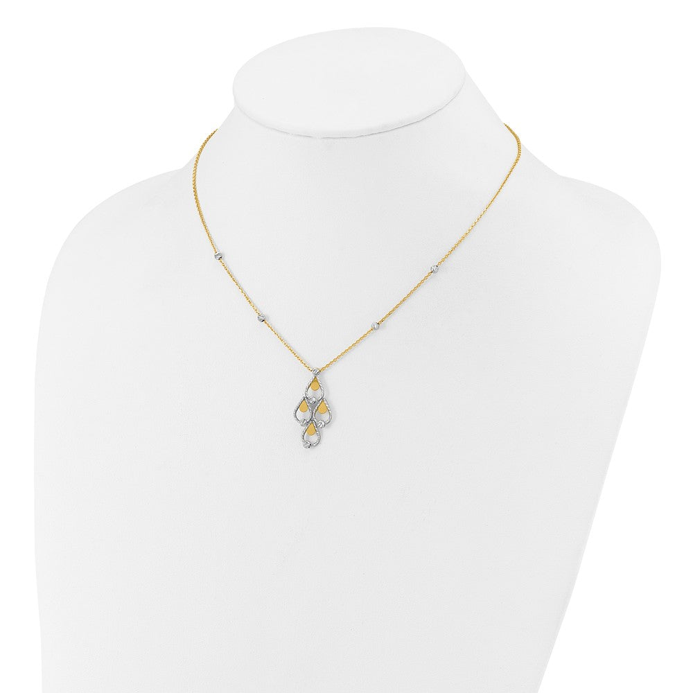 14K TT Polished / Dia-cut Chandelier with .5in ext. Necklace