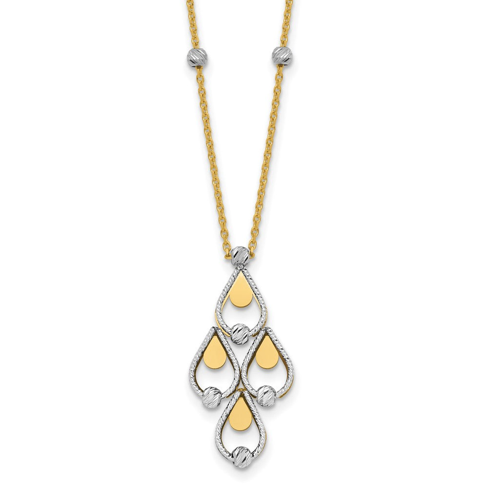 14K TT Polished / Dia-cut Chandelier with .5in ext. Necklace
