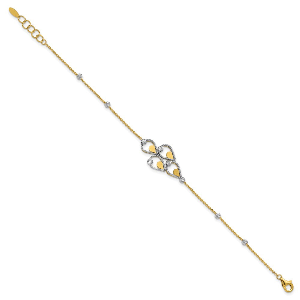 14K TT Polished / Dia-cut Fancy Bracelet with .5in ext. Bracelet