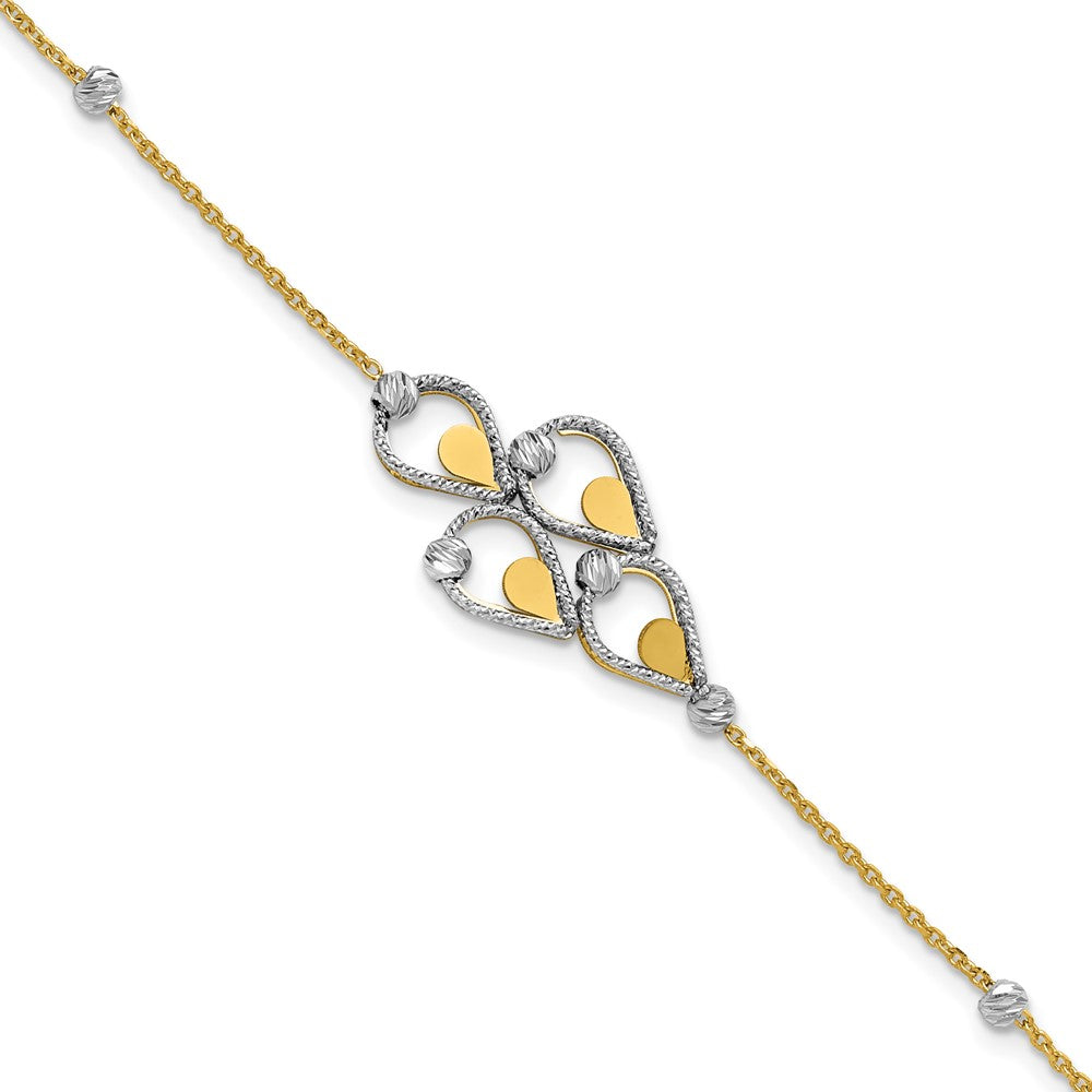 14K TT Polished / Dia-cut Fancy Bracelet with .5in ext. Bracelet