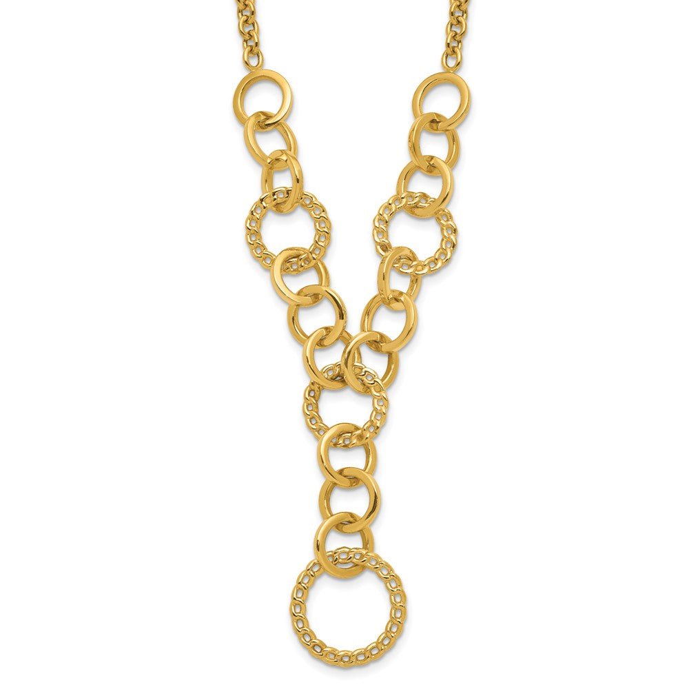 14K Polished Circles Y-Drop with 1in ext. Necklace