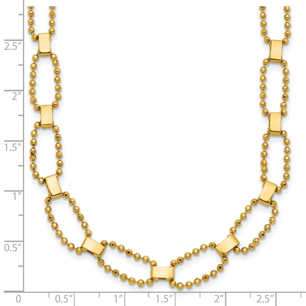 14K Polished / Dia-cut Fancy Beaded Link with 2in ext. Necklace