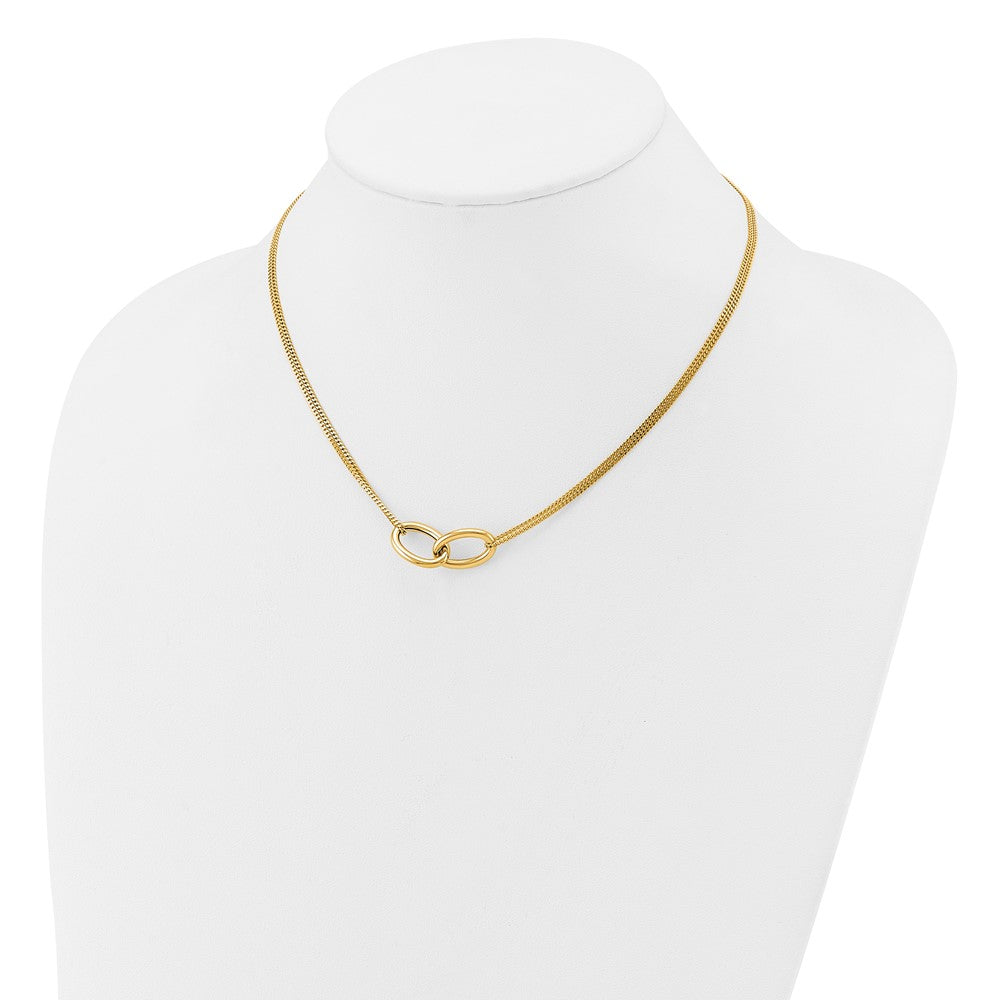 14K Polished intertwined Ovals 2-Strand with 1in ext. Necklace