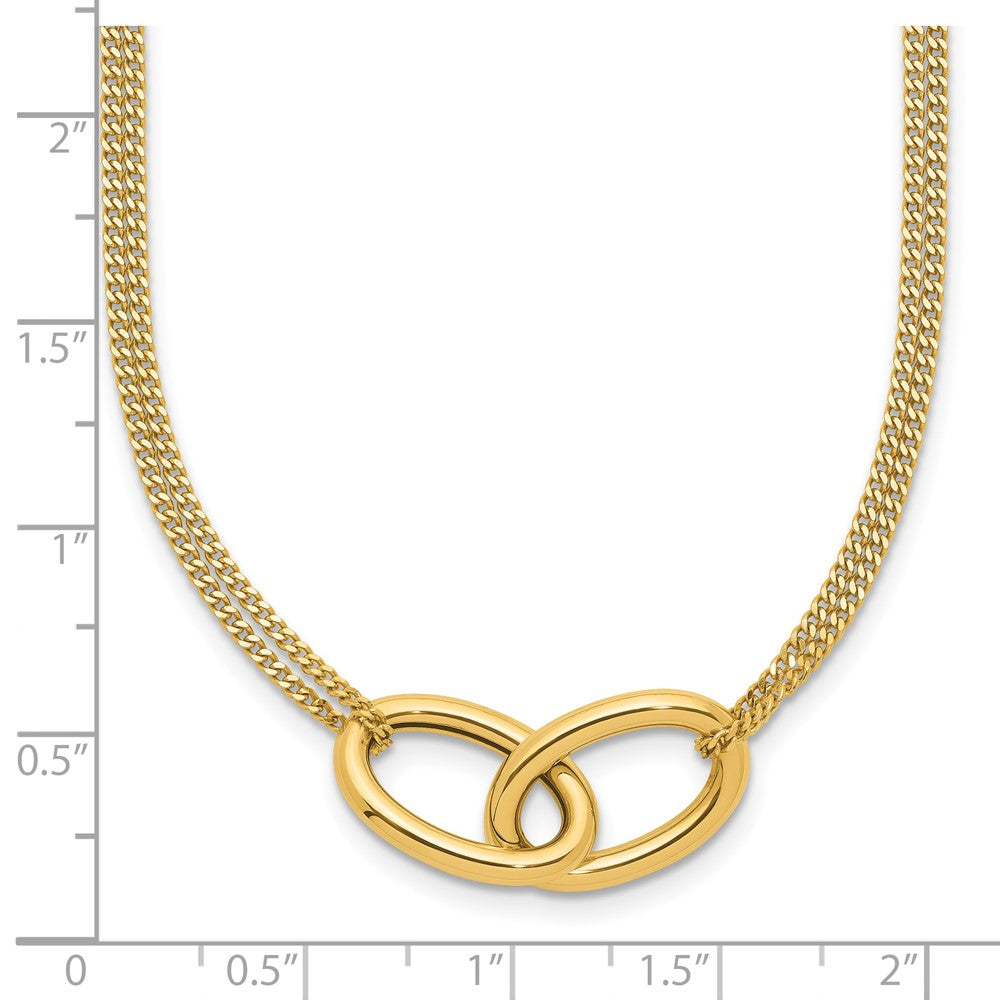 14K Polished intertwined Ovals 2-Strand with 1in ext. Necklace