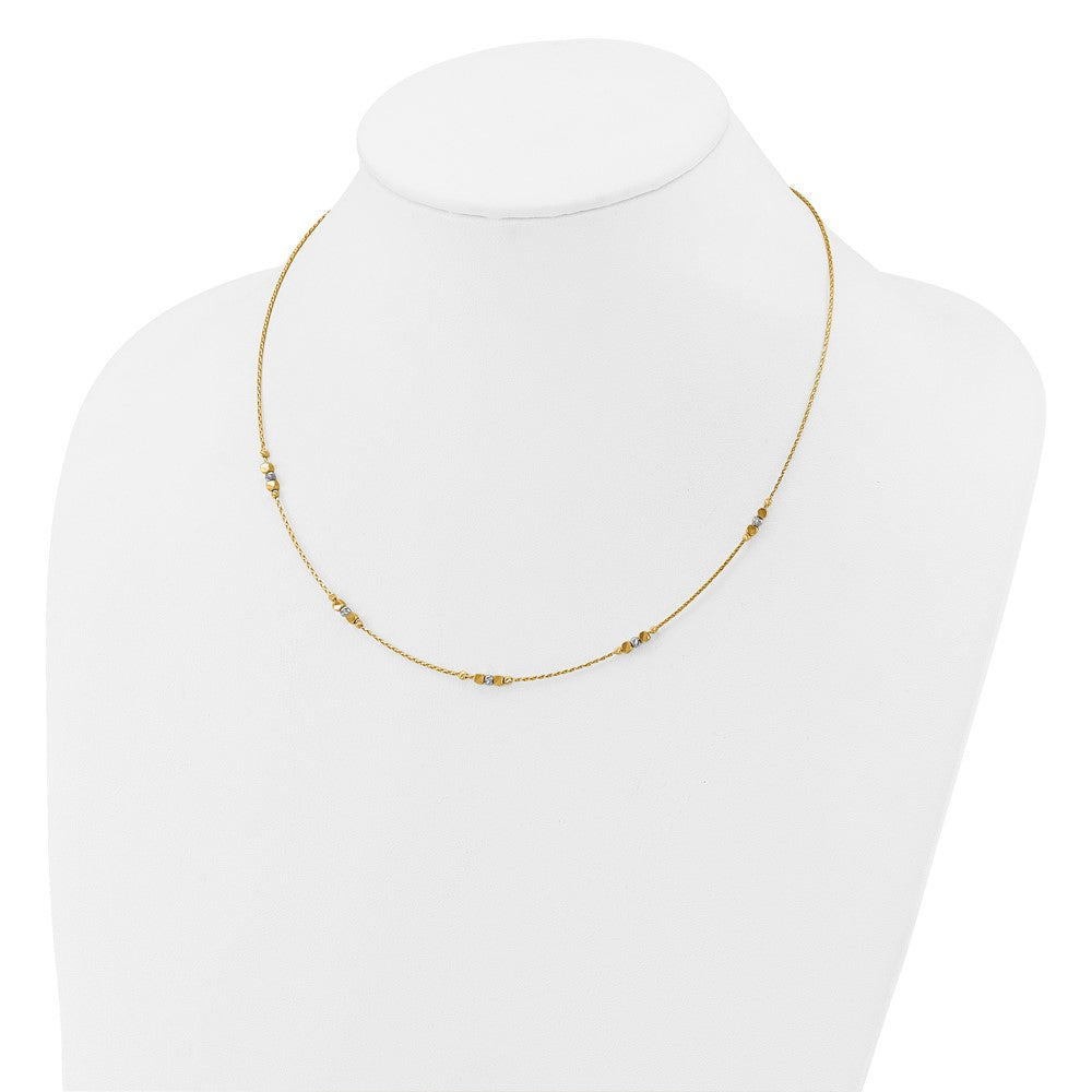 14K Two-tone Pol/Texture/Dia-cut Beads with 2in ext. Necklace