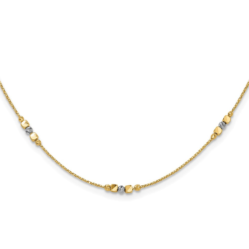 14K Two-tone Pol/Texture/Dia-cut Beads with 2in ext. Necklace