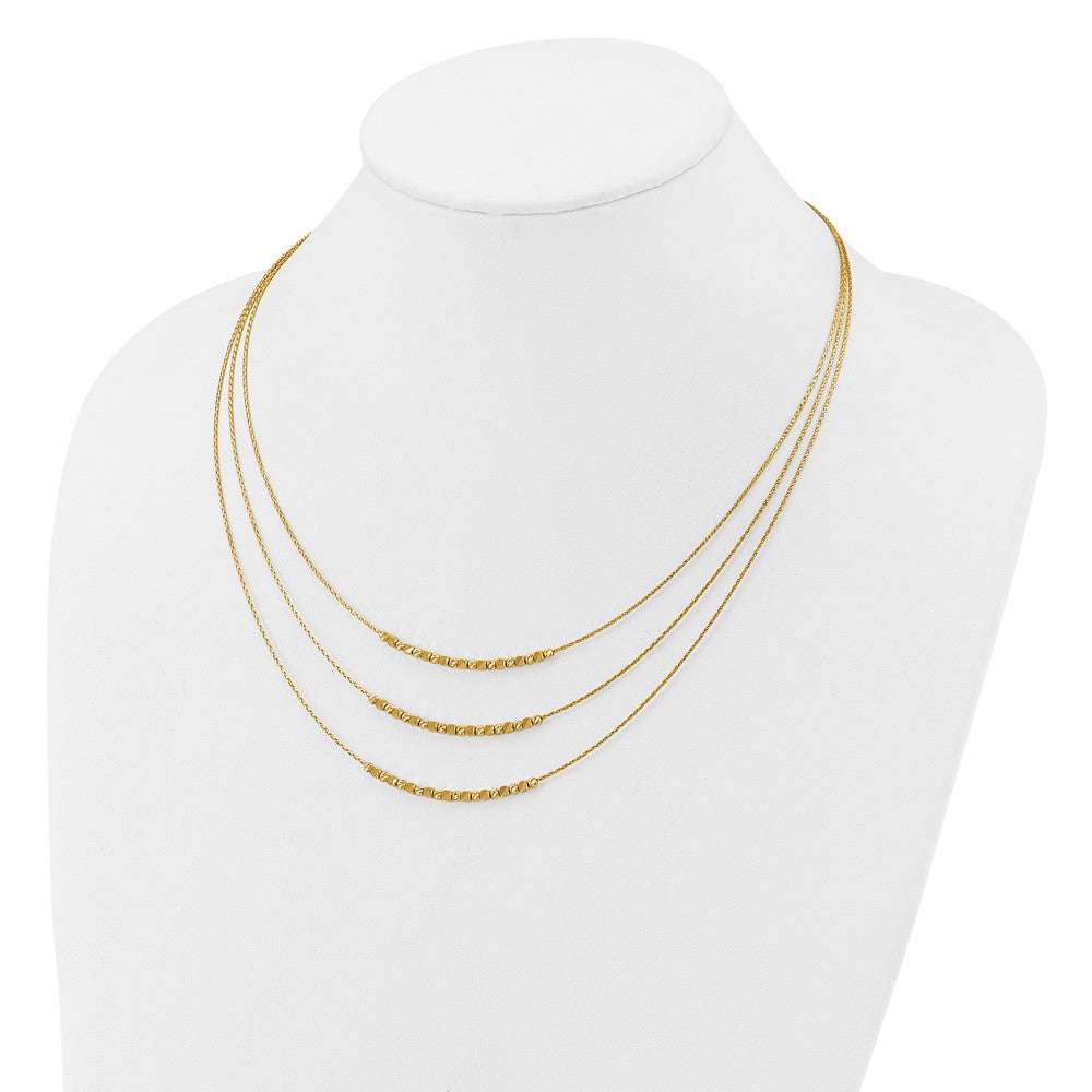 14K Pol/Texture/Dia-cut Beads 3-strand with 2in ext. Necklace