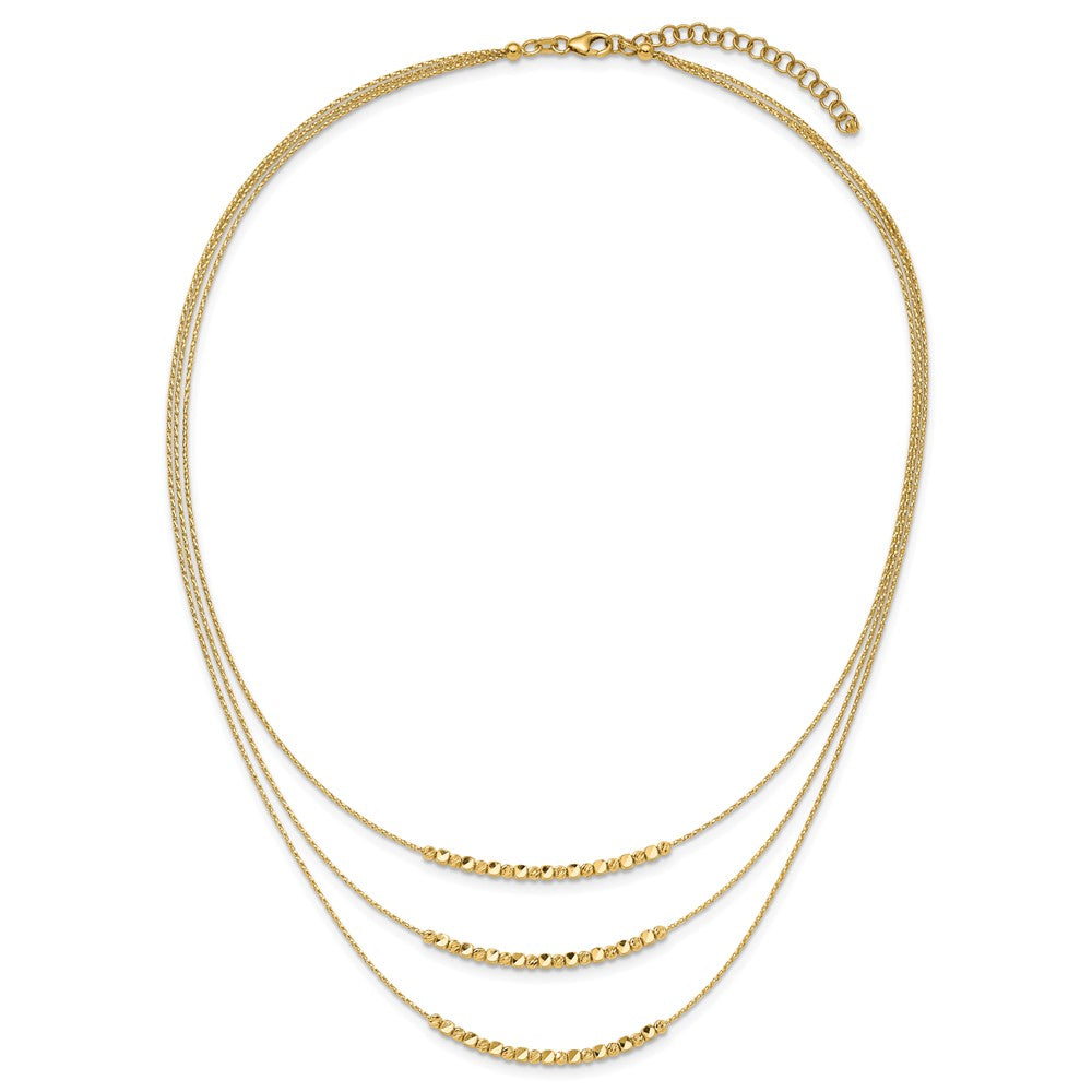 14K Pol/Texture/Dia-cut Beads 3-strand with 2in ext. Necklace
