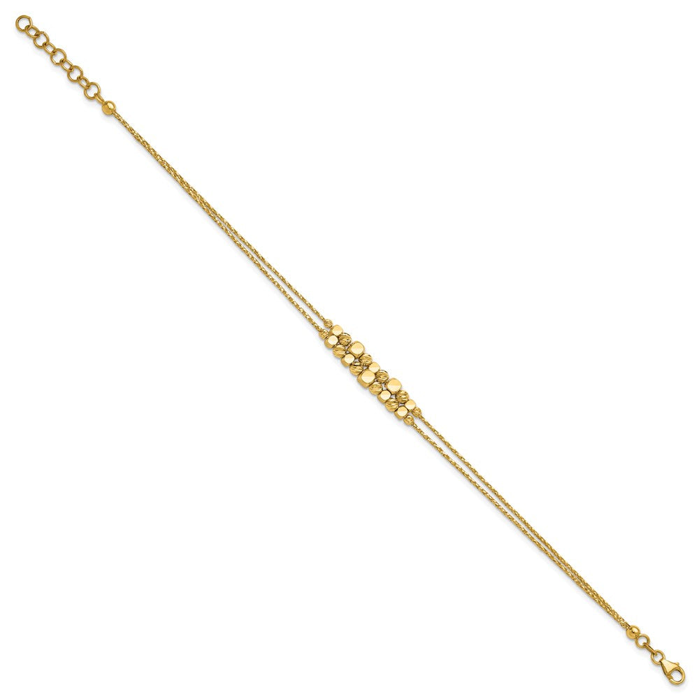 14K Pol/Texture/Dia-cut Beads 2-Strand with 1in ext. Bracelet