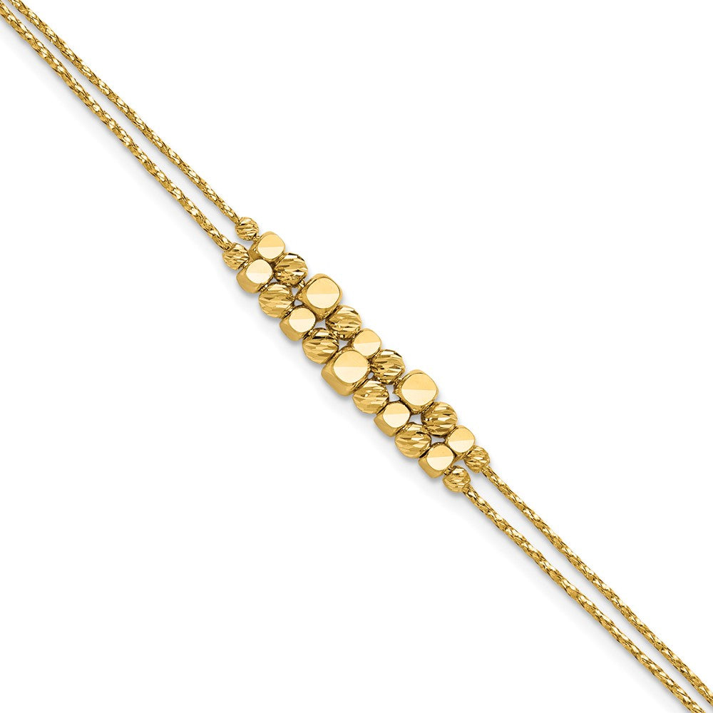 14K Pol/Texture/Dia-cut Beads 2-Strand with 1in ext. Bracelet
