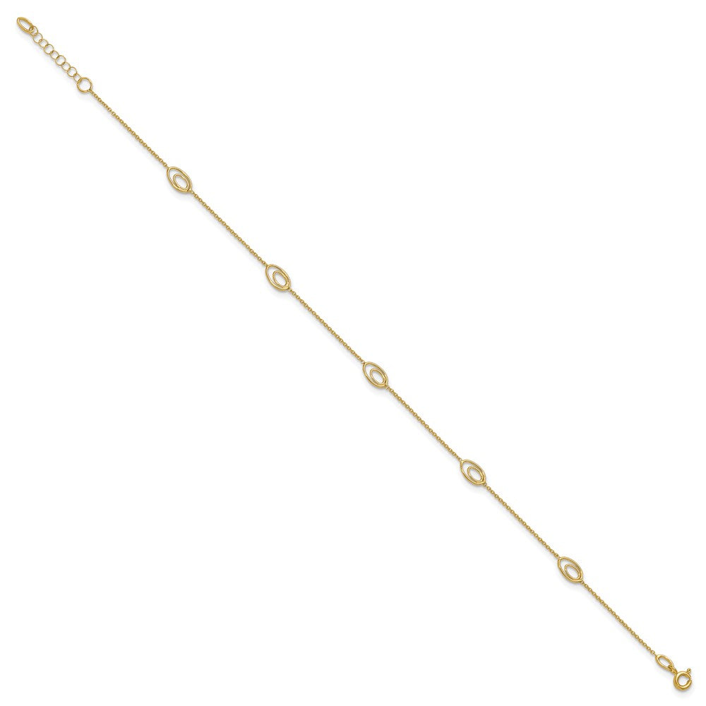 14K Polished Fancy Oval Link 9in Plus 1in ext. Anklet