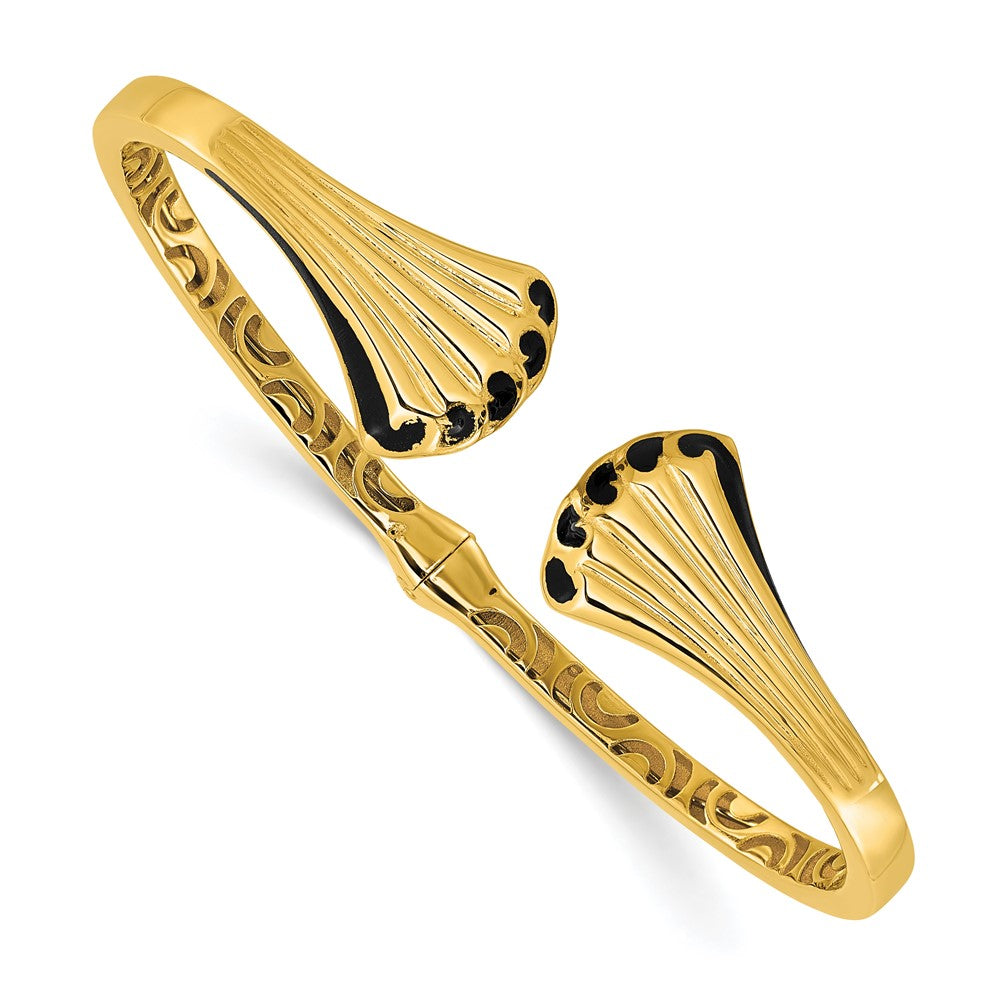 14K with Black Enamel Polished Fancy Hinged Cuff Bangle