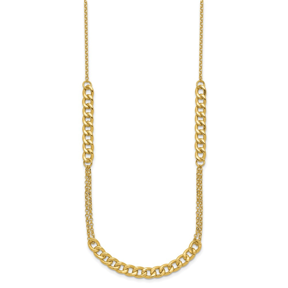 14K Polished/Dia-cut Fancy Link with 2in ext. Necklace