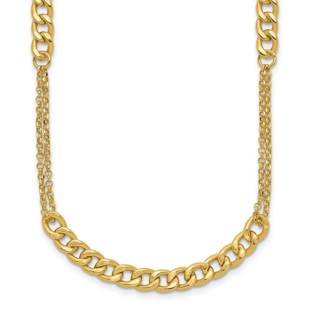 14K Polished/Dia-cut Fancy Link with 2in ext. Necklace
