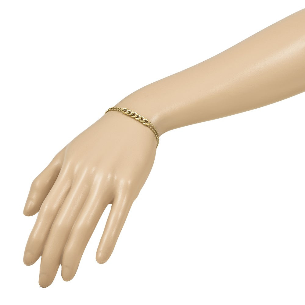 14K Polished/Dia-cut 2-Strand Fancy Link with 1in ext. Bracelet