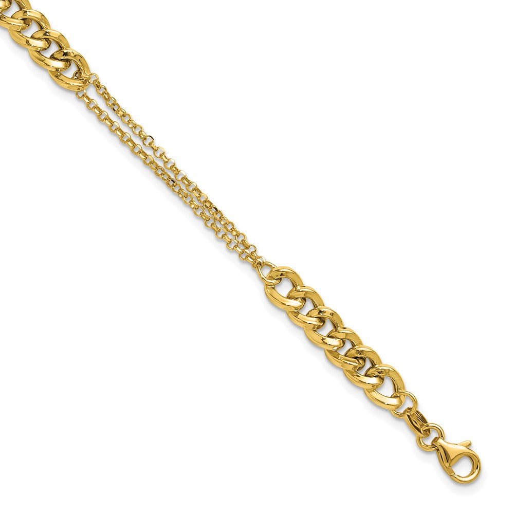 14K Polished/Dia-cut 2-Strand Fancy Link with 1in ext. Bracelet