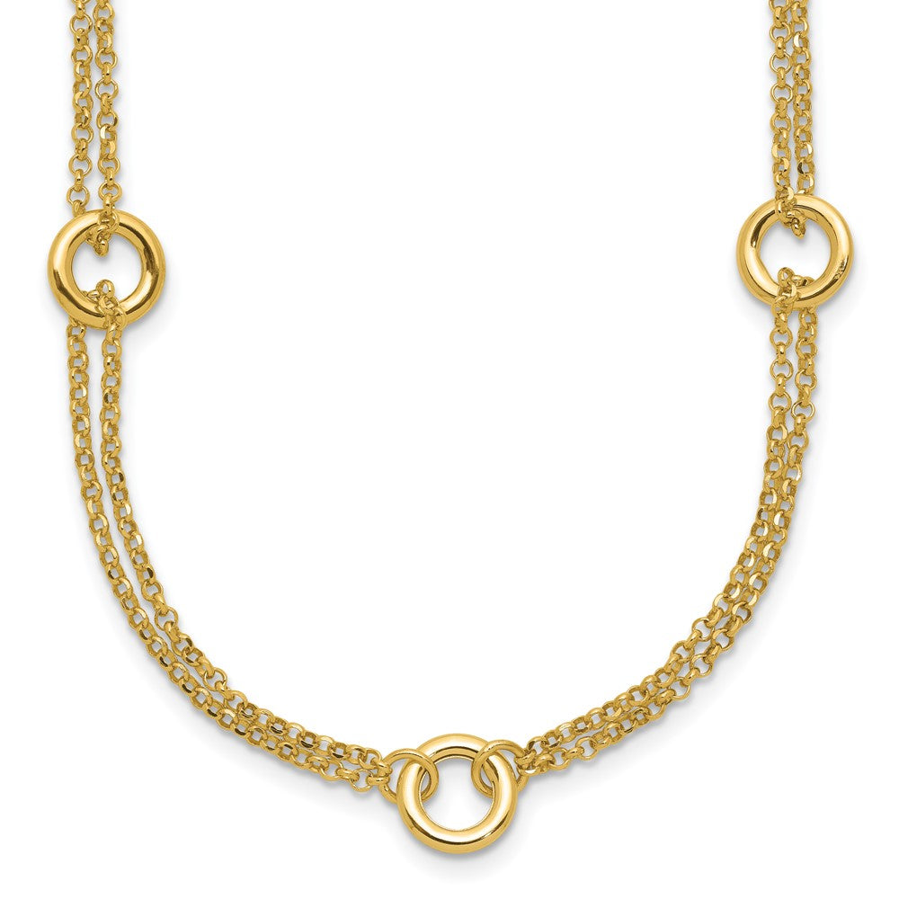 14K Polished/Dia-cut 2-Strand Circle Link with 2in ext. Necklace
