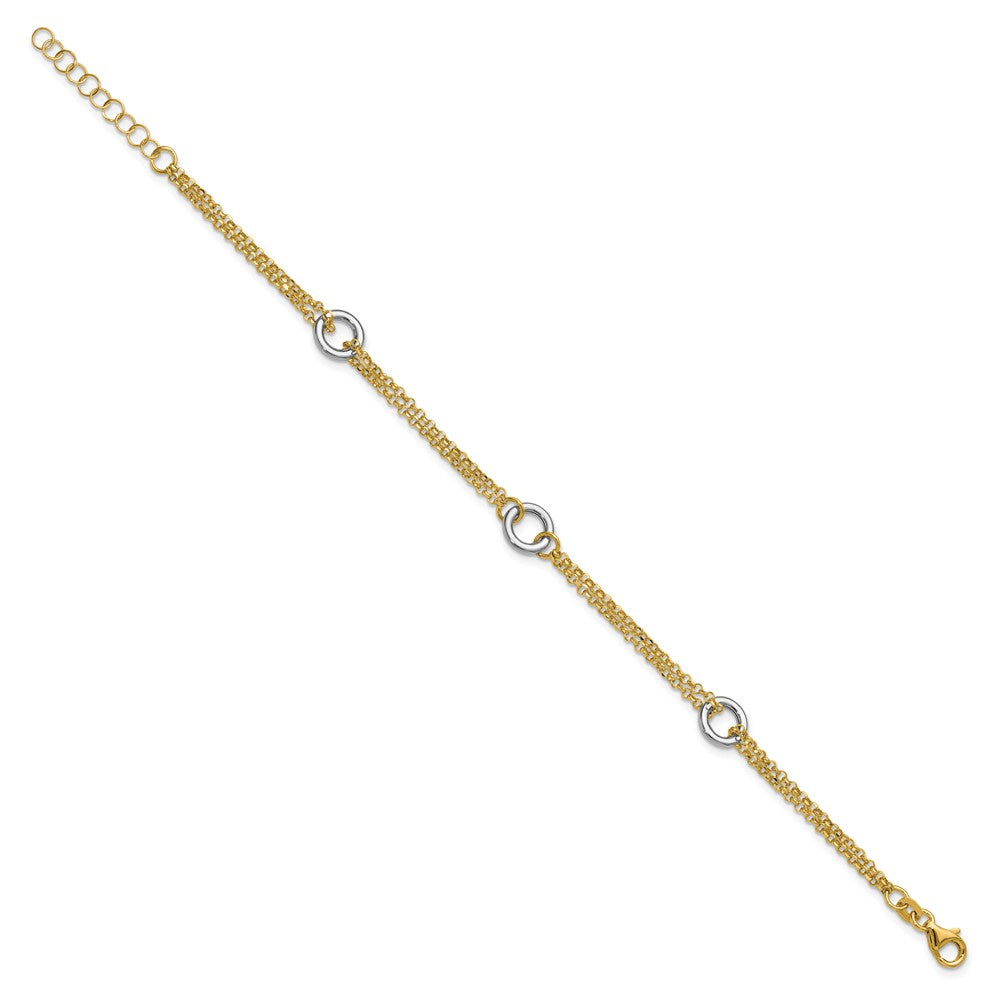 14K TT Gld Polish/Dia-cut 2-Strand Circle Link with 1in ext. Bracelet