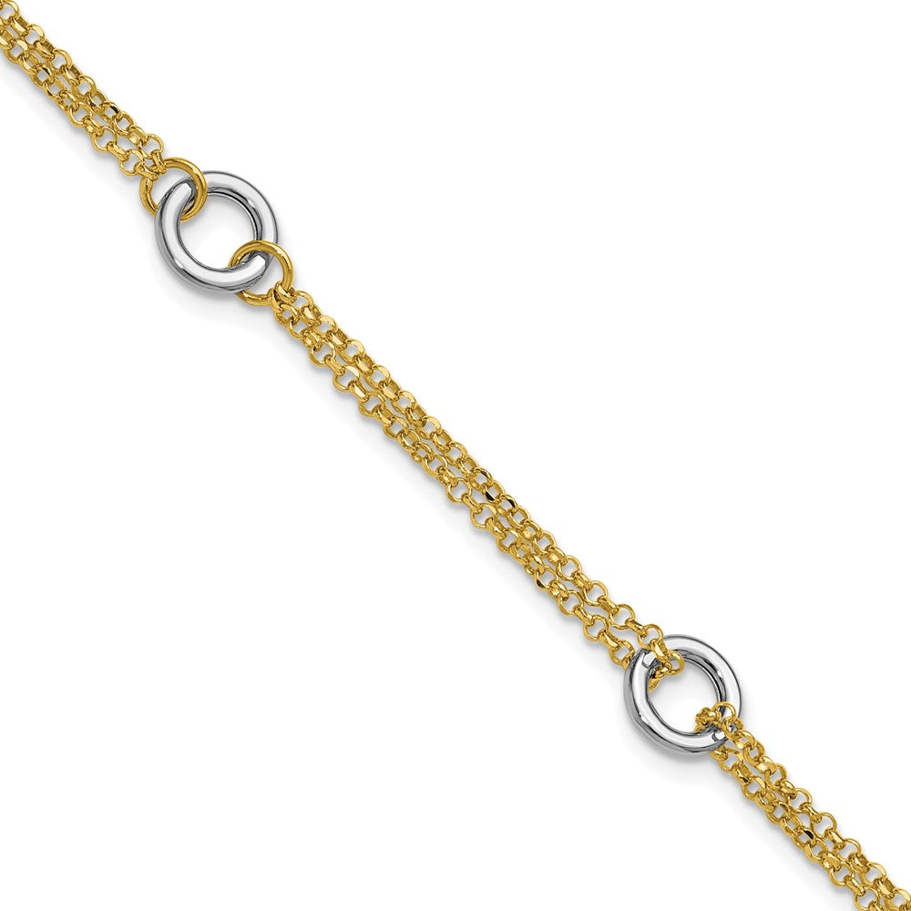 14K TT Gld Polish/Dia-cut 2-Strand Circle Link with 1in ext. Bracelet