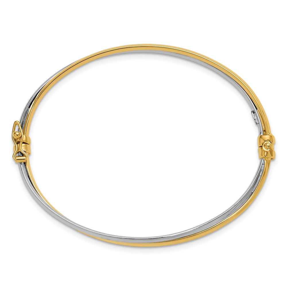 14K with Rhodium Polished Twist Hinged Bangle
