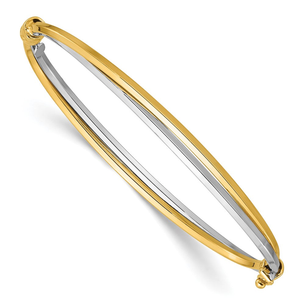 14K with Rhodium Polished Twist Hinged Bangle