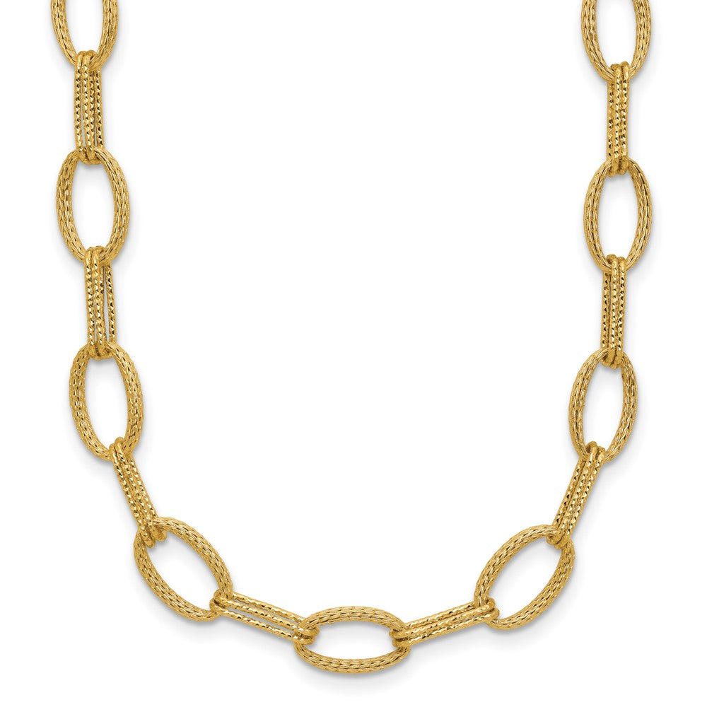 14K Polish/Texture/Dia-cut Fancy Oval Link Necklace