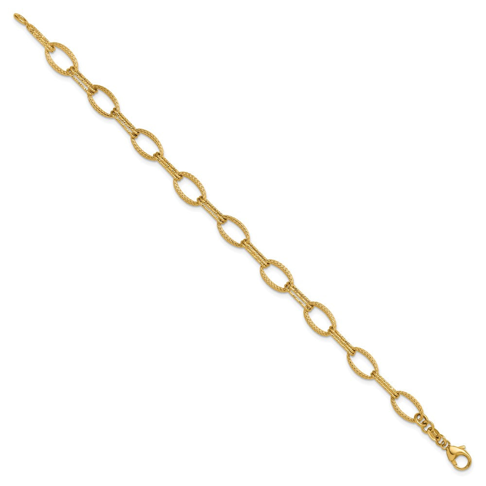 14K Polish/Texture/Dia-cut Fancy Oval Link Bracelet