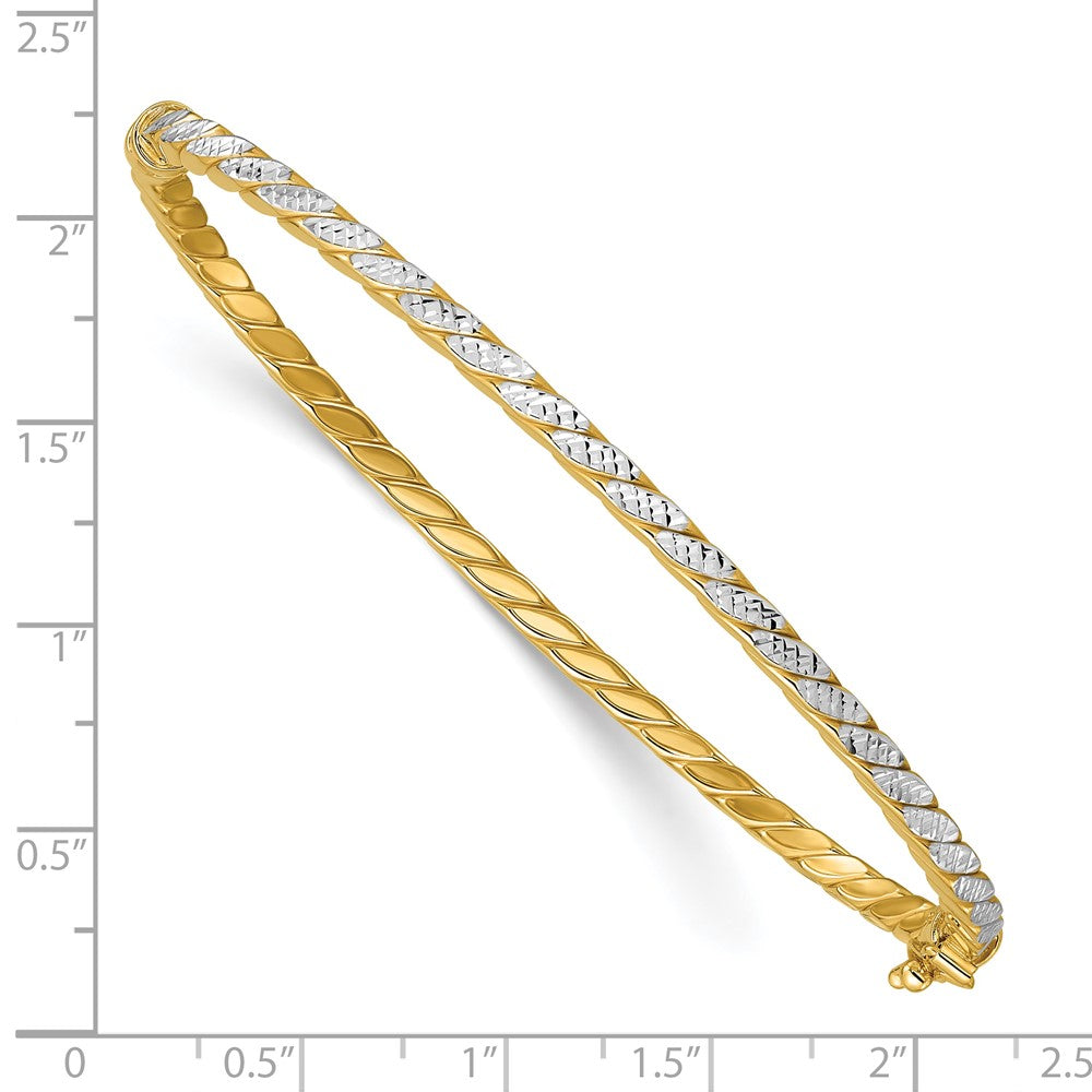 14K with Rhodium Polished and Diamond-Cut Hinged Bangle