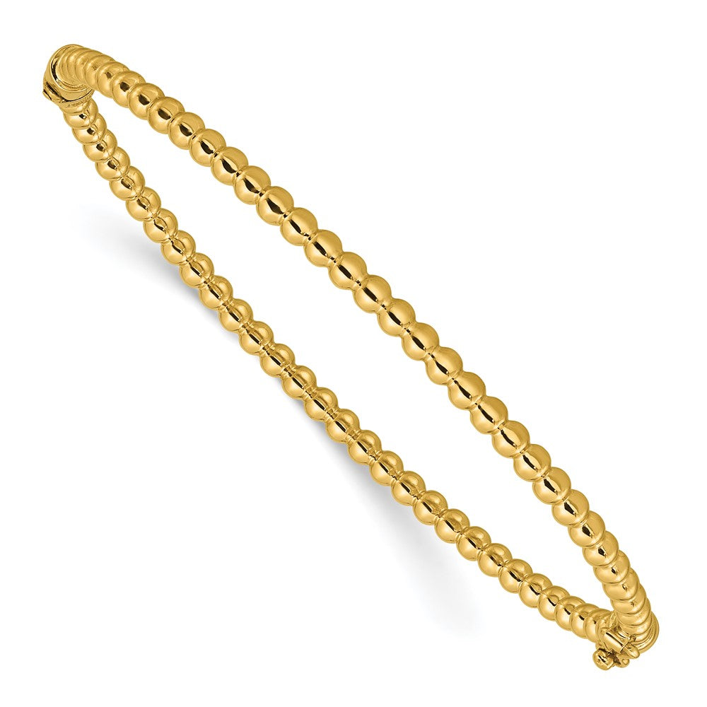 14K Polished Beaded Hinged Bangle
