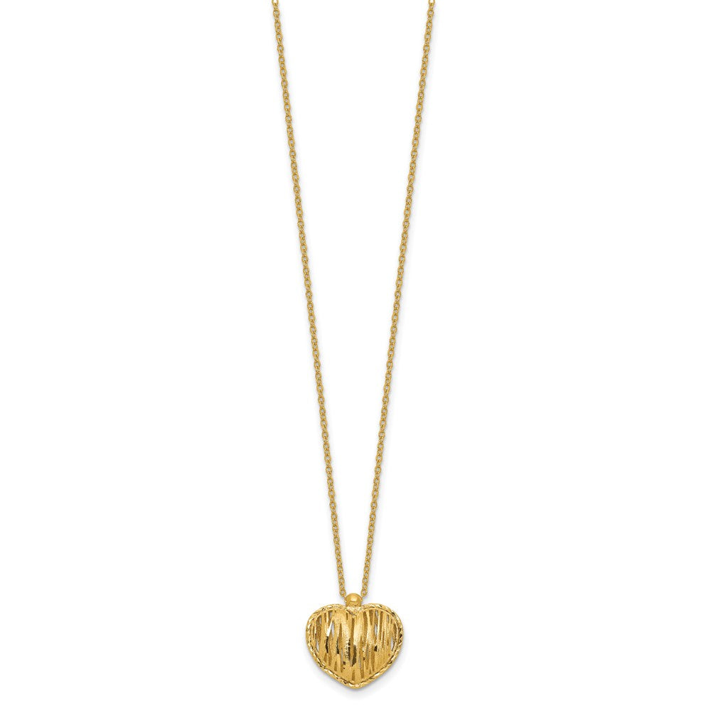 14K Polished / Dia-cut Puffed Heart with 2in ext. Necklace