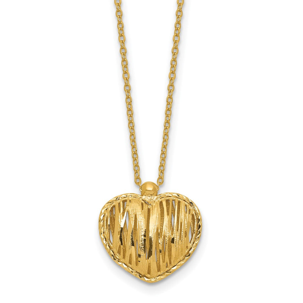 14K Polished / Dia-cut Puffed Heart with 2in ext. Necklace