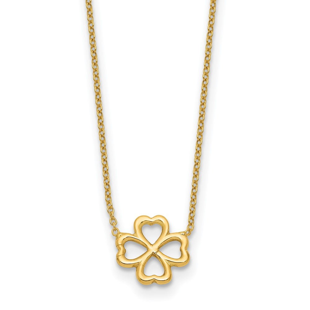 14K Polished 4-Leaf Clover with 2in ext. Necklace