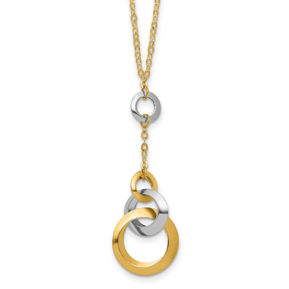 14K Two-tone Polished Circle Link Accent with 1in ext. Necklace