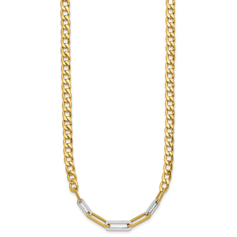 14K with White RH Polished Curb and Paperclip Link Necklace