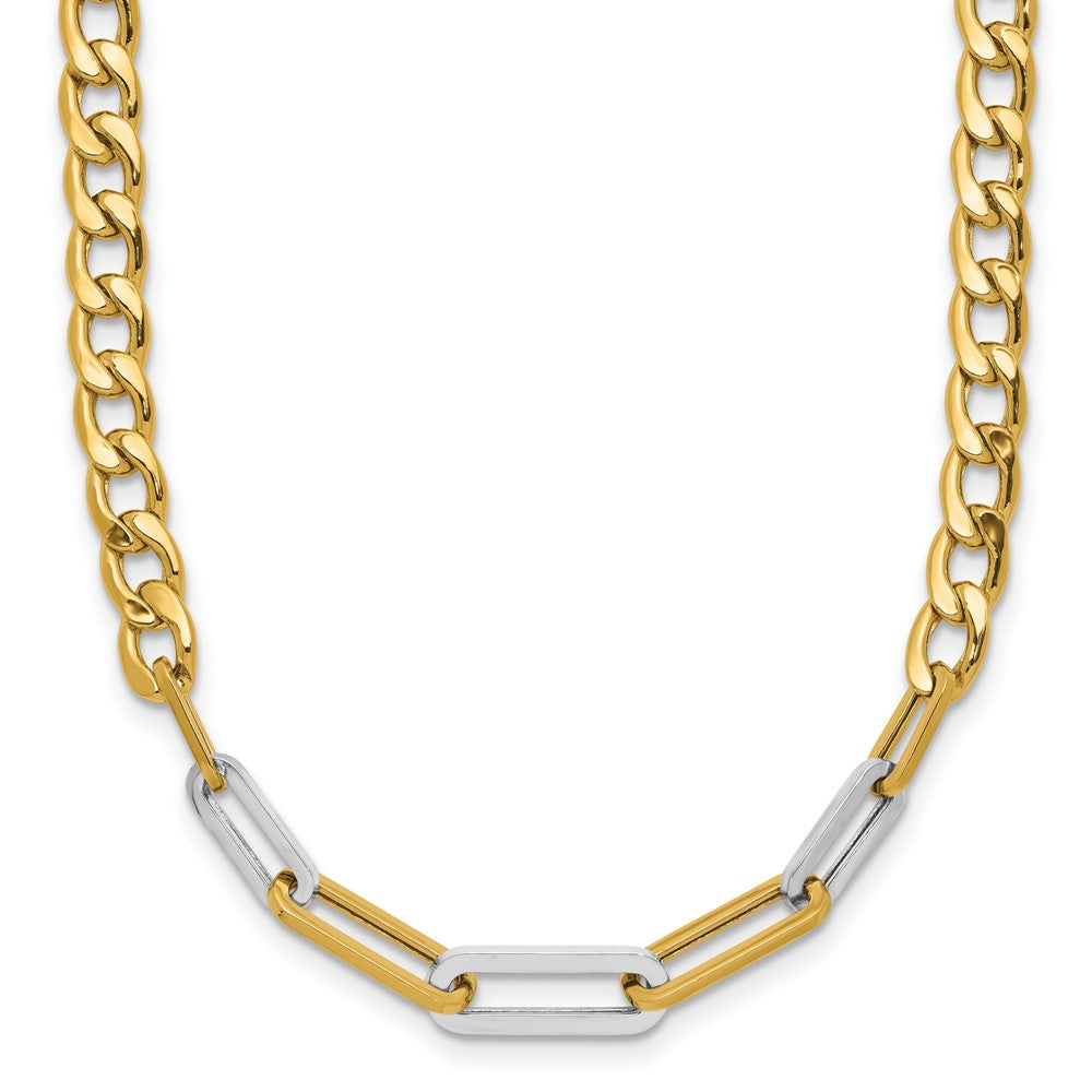 14K with White RH Polished Curb and Paperclip Link Necklace