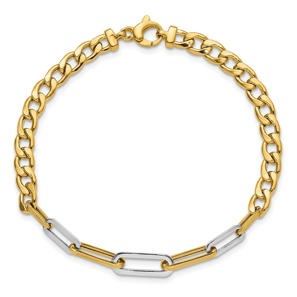 14K with White Rhodium Polished Curb and Paperclip Link Bracelet